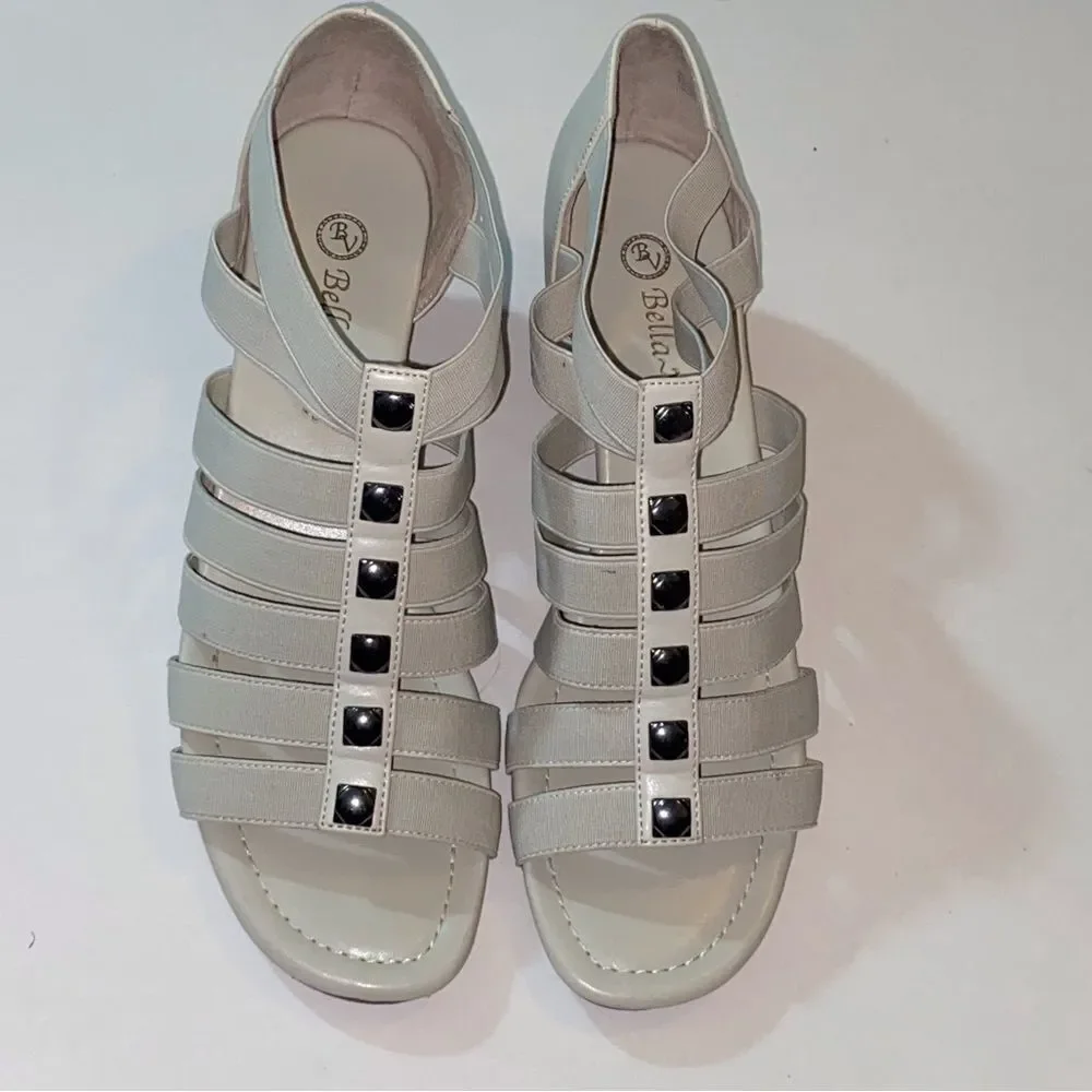 Bella Vita Elegant Light Gray Elastic Strappy Wedge Sandals Size 9.5